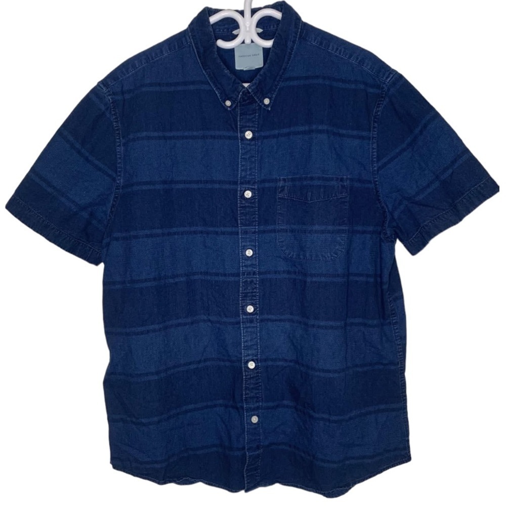 American Eagle  Men’s Short Sleeve Button Up 100% Cotton Denim Shirt, Size XXL
